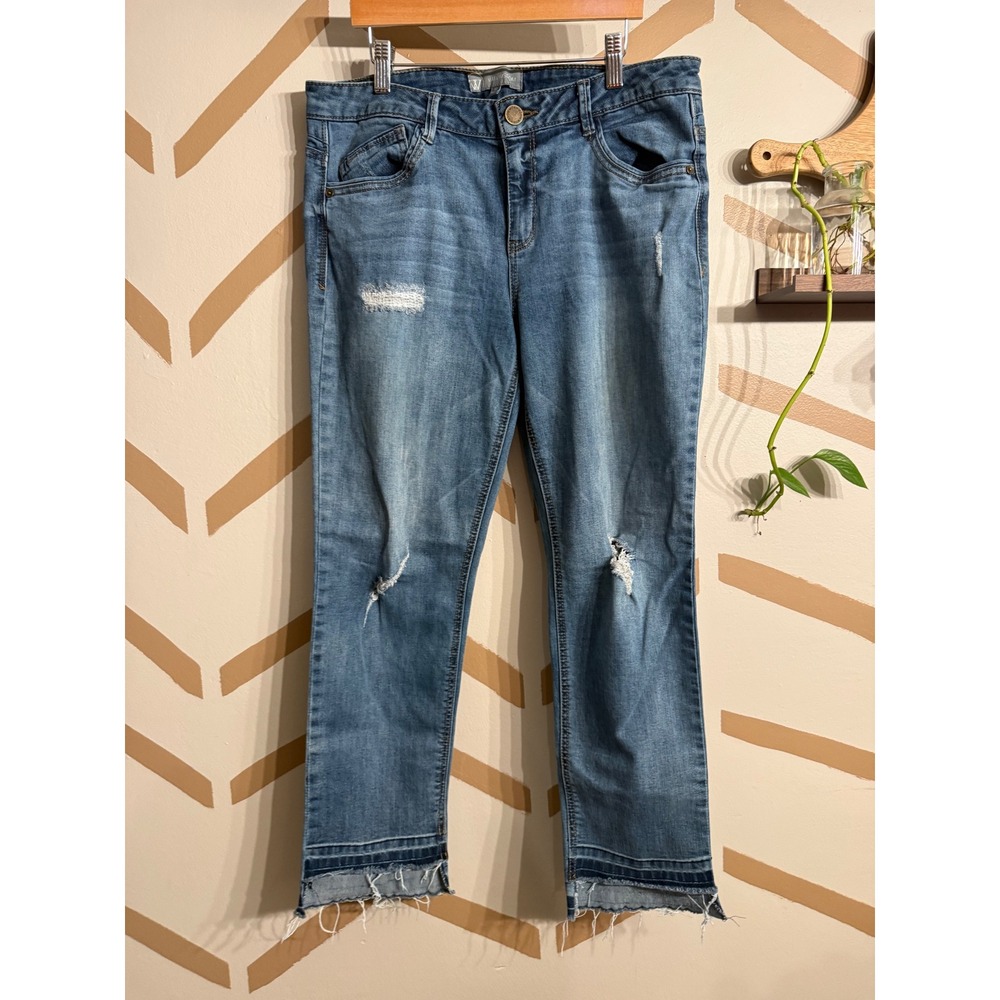 Wit & Wisdom Distressed Jeans Womens 10 Blue Straight Leg Raw Hem Ab-solution